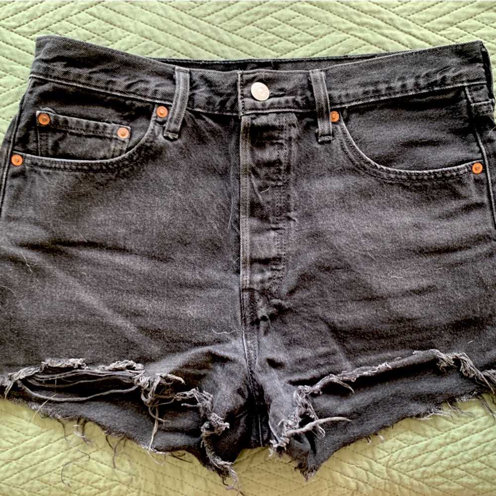 Black Levi 501 Distressed Denim Shorts - Size 29